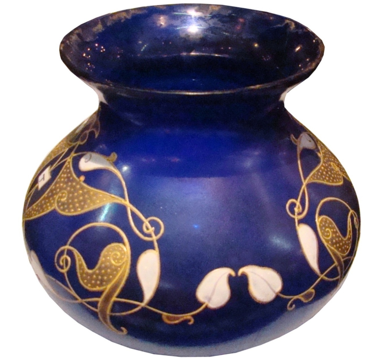 Small Blue Art Noveau Glass Vase with Gold Enamel Work Modernism